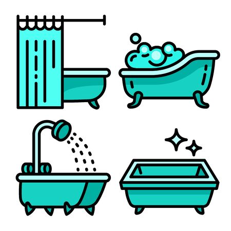 Bathtub icons set. Outline set of bathtub icons for web design isolated on white backgroundのイラスト素材