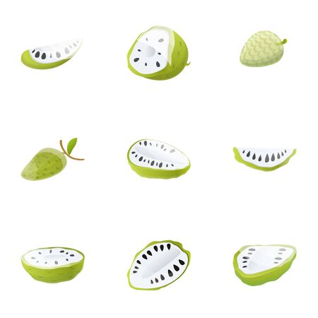 Soursop icon set. Cartoon set of 9 soursop icons for web design isolated on white background