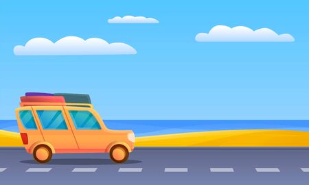 Travel car to sea concept banner. Cartoon illustration of travel car to sea vector concept banner for web designのイラスト素材