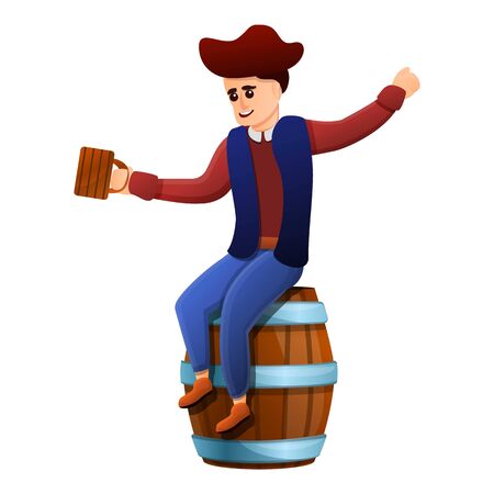 Drunk pirate on barrel icon. Cartoon of drunk pirate on barrel vector icon for web design isolated on white backgroundのイラスト素材