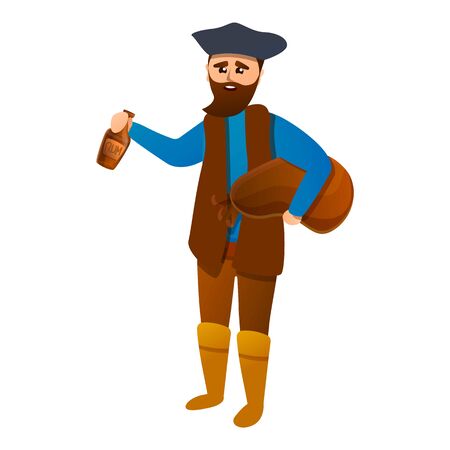 Pirate with rum bottle icon. Cartoon of pirate with rum bottle vector icon for web design isolated on white backgroundのイラスト素材