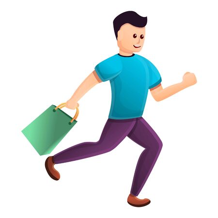 Running boy after shopping icon. Cartoon of running boy after shopping vector icon for web design isolated on white backgroundのイラスト素材