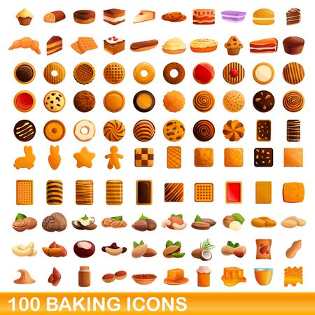 100 baking icons set. Cartoon illustration of 100 baking icons vector set isolated on white backgroundのイラスト素材