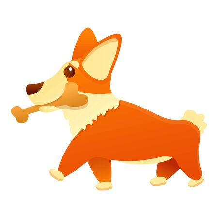 Corgi dog with bone icon. Cartoon of corgi dog with bone vector icon for web design isolated on white backgroundのイラスト素材