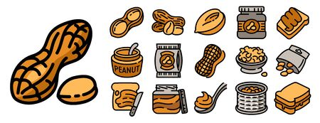 Peanut icons set. Outline set of peanut icons for web design isolated on white background