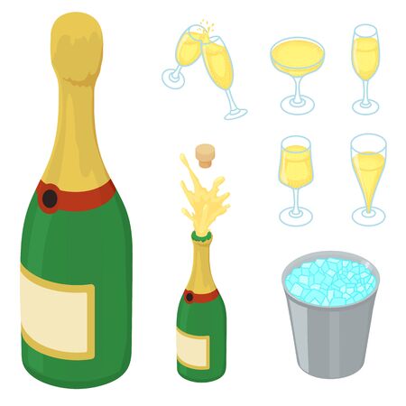 Champagne icons set. Isometric set of champagne vector icons for web design isolated on white backgroundのイラスト素材
