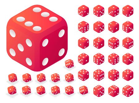 Dice icons set. Isometric set of dice vector icons for web design isolated on white backgroundのイラスト素材