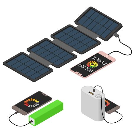 Power bank icons set. Isometric set of power bank vector icons for web design isolated on white backgroundのイラスト素材