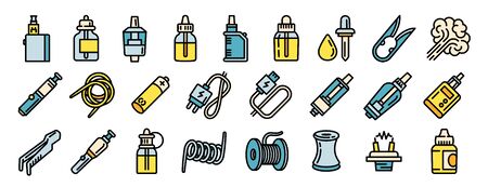 Electronic cigarette icons set. Outline set of electronic cigarette vector icons for web design isolated on white backgroundのイラスト素材