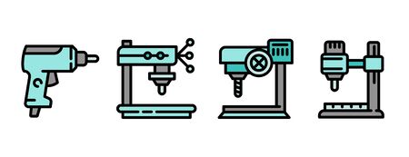 Drilling machine icons set. Outline set of drilling machine vector icons for web design isolated on white backgroundのイラスト素材
