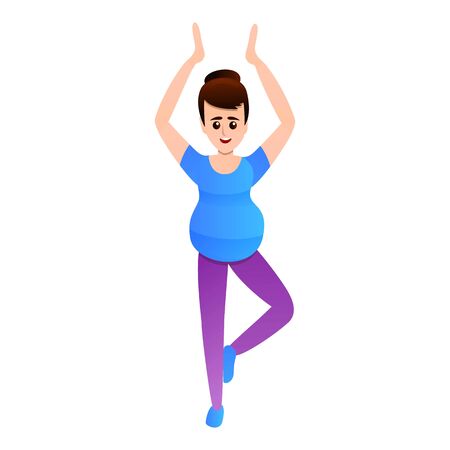 Pregnant girl doing yoga icon. Cartoon of pregnant girl doing yoga vector icon for web design isolated on white backgroundのイラスト素材