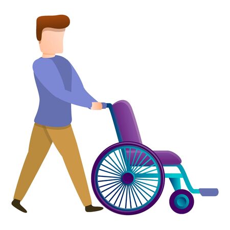 Man take wheelchair icon. Cartoon of man take wheelchair vector icon for web design isolated on white backgroundのイラスト素材