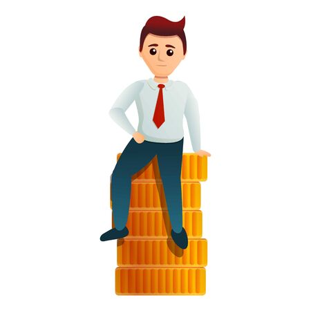 Man on coins stack icon. Cartoon of man on coins stack vector icon for web design isolated on white backgroundのイラスト素材