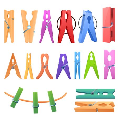 Clothes pins icons set. Cartoon set of clothes pins vector icons for web designのイラスト素材