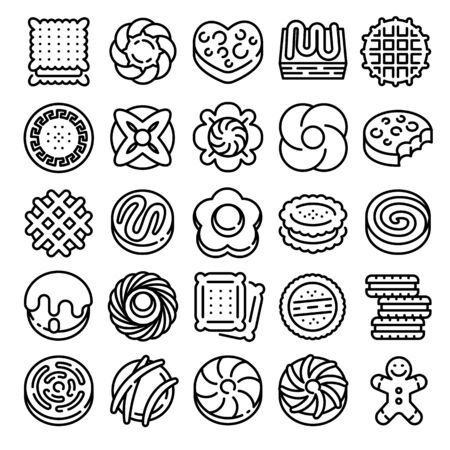 Biscuit icons set. Outline set of biscuit vector icons for web design isolated on white backgroundのイラスト素材