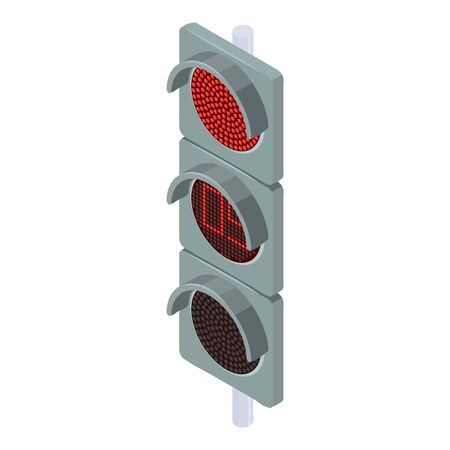 Red traffic lights icon. Isometric of red traffic lights vector icon for web design isolated on white backgroundのイラスト素材