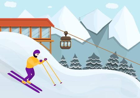 Ski resort concept background. Cartoon illustration of ski resort vector concept background for web designのイラスト素材
