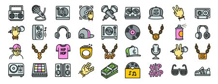 Hiphop icons set. Outline set of hiphop vector icons for web design isolated on white backgroundのイラスト素材