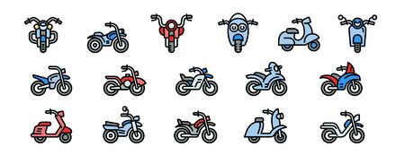 Motorbike icons set. Outline set of motorbike vector icons for web design isolated on white backgroundのイラスト素材