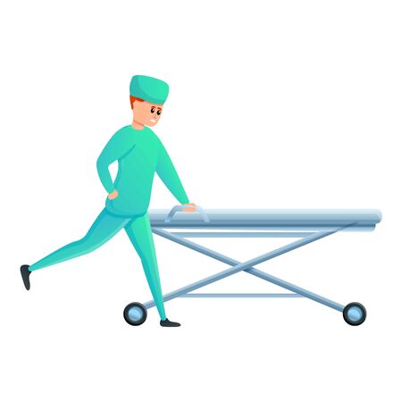 Nurse with wheel bed icon. Cartoon of nurse with wheel bed vector icon for web design isolated on white backgroundのイラスト素材