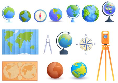 Cartographer icons set. Cartoon set of cartographer vector icons for web designのイラスト素材
