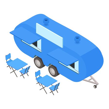 Street restaurant trailer icon. Isometric of street restaurant trailer vector icon for web design isolated on white backgroundのイラスト素材