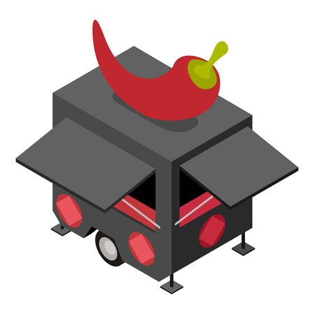 Chili pepper trailer icon. Isometric of chili pepper trailer vector icon for web design isolated on white backgroundのイラスト素材