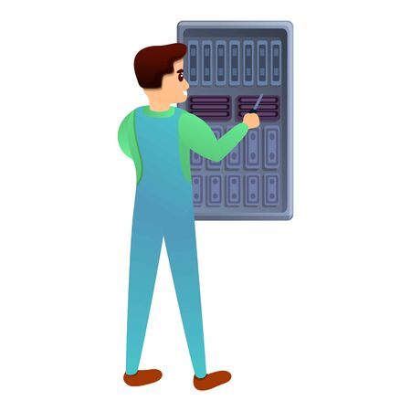 Man and voltage system icon. Cartoon of man and voltage system vector icon for web design isolated on white backgroundのイラスト素材