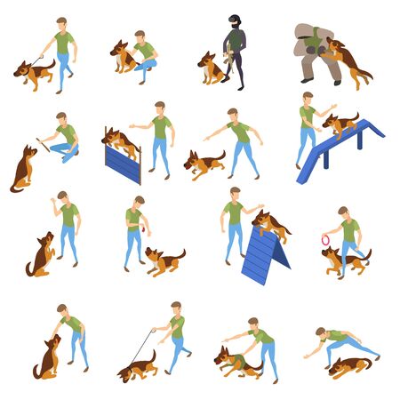 Cynologist icons set. Isometric set of cynologist vector icons for web design isolated on white backgroundのイラスト素材