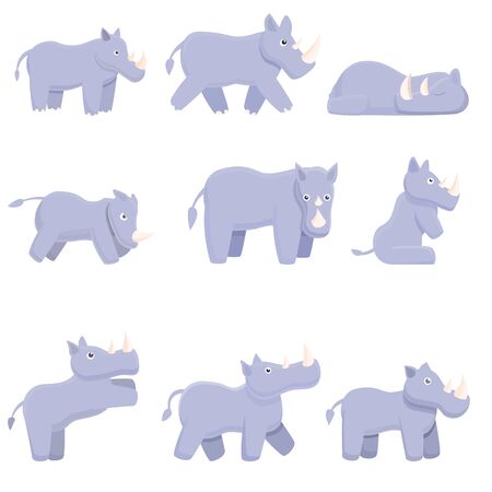 Rhino icons set. Cartoon set of rhino vector icons for web designのイラスト素材