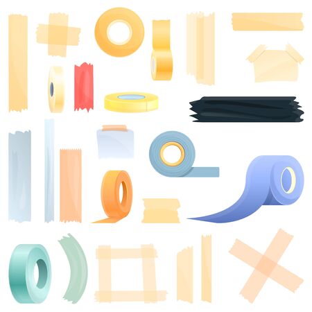 Scotch tape icons set. Cartoon set of scotch tape vector icons for web designのイラスト素材