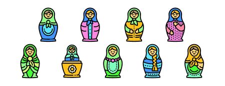 Nesting doll icons set. Outline set of nesting doll vector icons for web design isolated on white backgroundのイラスト素材