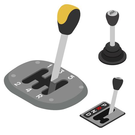 Gearbox icons set. Isometric set of gearbox vector icons for web design isolated on white backgroundのイラスト素材