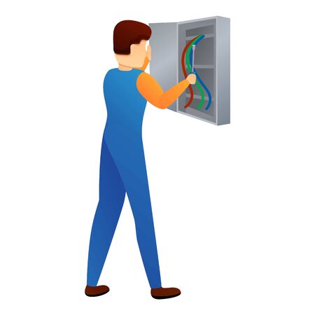 Repairman in electric box icon. Cartoon of repairman in electric box vector icon for web design isolated on white backgroundのイラスト素材