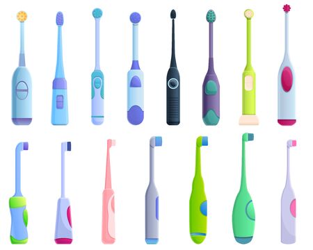Electric toothbrush icons set. Cartoon set of electric toothbrush vector icons for web designのイラスト素材