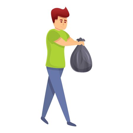 Boy take garbage bag icon. Cartoon of boy take garbage bag vector icon for web design isolated on white backgroundのイラスト素材
