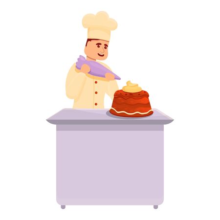 Confectioner making cream cake icon. Cartoon of confectioner making cream cake vector icon for web design isolated on white backgroundのイラスト素材