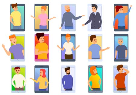 Video call icons set. Cartoon set of video call vector icons for web designのイラスト素材