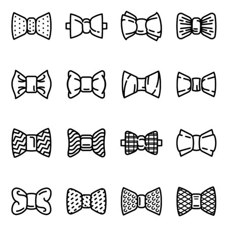 Bowtie icons set. Outline set of bowtie vector icons for web design isolated on white backgroundのイラスト素材