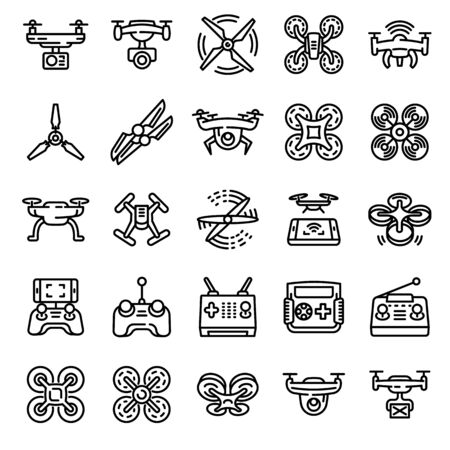 Drone icons set. Outline set of drone vector icons for web design isolated on white backgroundのイラスト素材