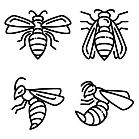 Wasp icons set. Outline set of wasp vector icons for web design isolated on white backgroundのイラスト素材