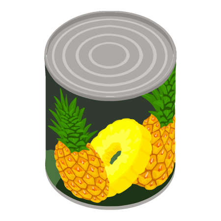 Pineapple tin can icon. Isometric of pineapple tin can vector icon for web design isolated on white backgroundのイラスト素材