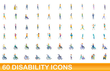 60 disability icons set. Cartoon illustration of 60 disability icons vector set isolated on white backgroundのイラスト素材