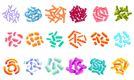 Probiotics icons set. Cartoon set of probiotics vector icons for web design