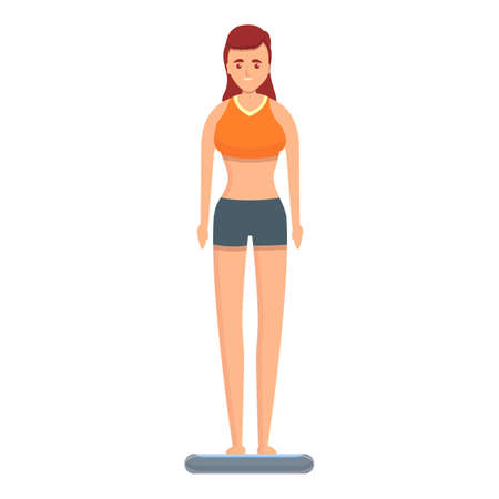 Sport girl on scales icon. Cartoon of sport girl on scales vector icon for web design isolated on white backgroundのイラスト素材