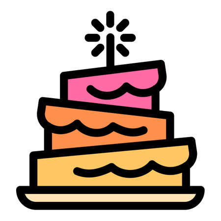 Funny birthday cake icon. Outline funny birthday cake vector icon for web design isolated on white backgroundのイラスト素材