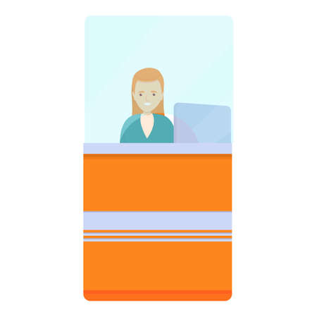 Bank teller behing glass icon. Cartoon of bank teller behing glass vector icon for web design isolated on white backgroundのイラスト素材