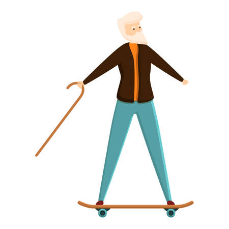 Senior man on skateboard icon. Cartoon of senior man on skateboard vector icon for web design isolated on white backgroundのイラスト素材