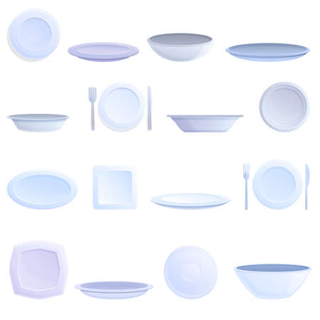 Plate icons set. Cartoon set of plate vector icons for web designのイラスト素材