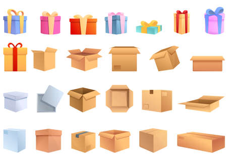 Box icons set. Cartoon set of box vector icons for web designのイラスト素材